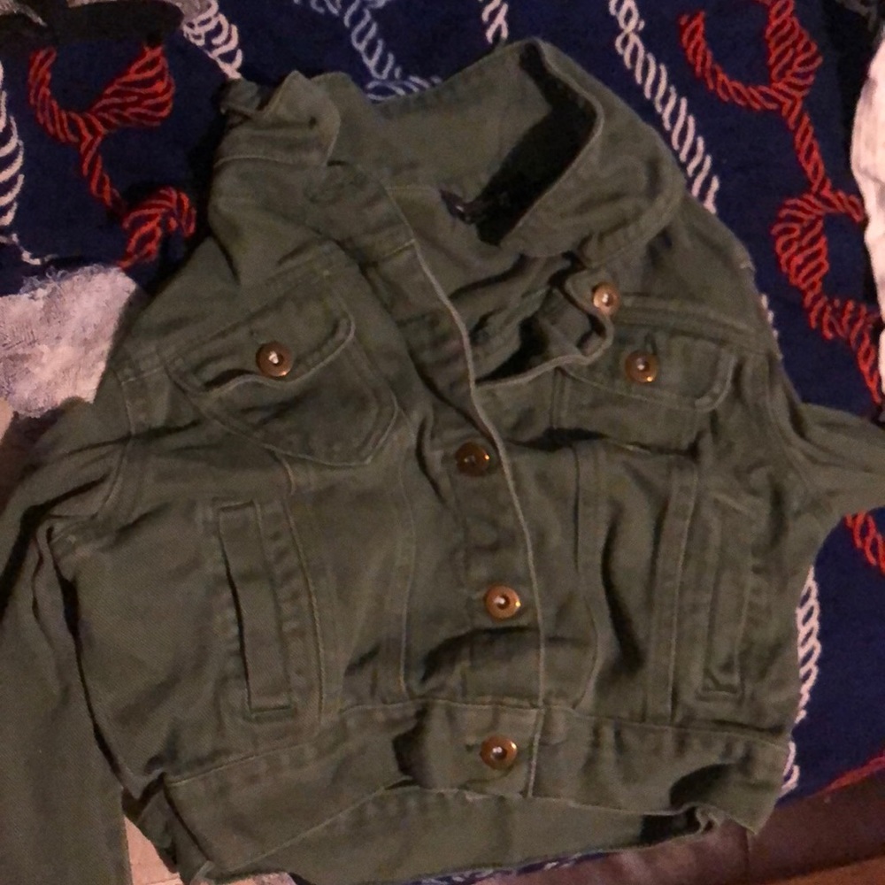 A green military denim jacket